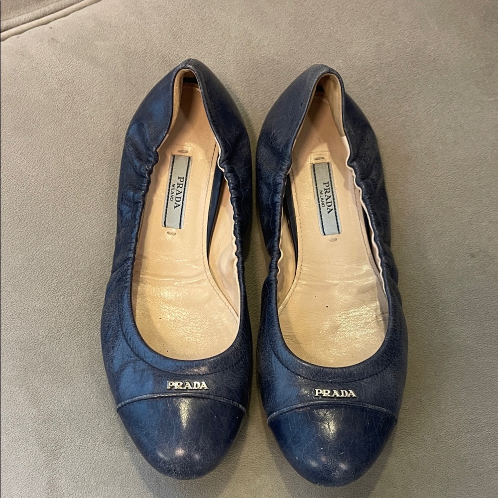 Prada Women's Dark Blue Leather Flats